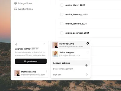 Sidenav account menu — Untitled UI account menu modal nav nav menu product design sidenav ui design user interface