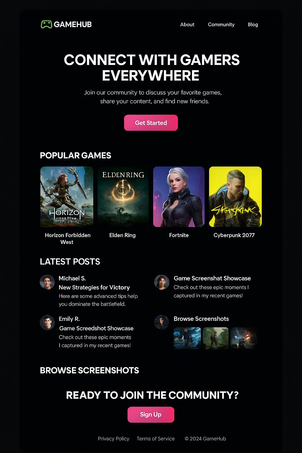 GameHUB: Modern Landing Page UI Design for Gaming Community ayub ansary darkui dribbbleshowcase esportsdesign esportswebsite gamedesign gamehub gameui gaming website gaminglandingpage landing page design landingpageinspiration uxdesign