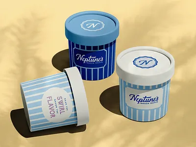 Neptune's Frozen Treats Packaging agency branding coastal design dessert food packaging fro yo frozen yogurt graphic design ice cream illustration packaging stripes