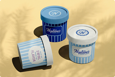 Neptune's Frozen Treats Packaging agency branding coastal design dessert food packaging fro yo frozen yogurt graphic design ice cream illustration packaging stripes