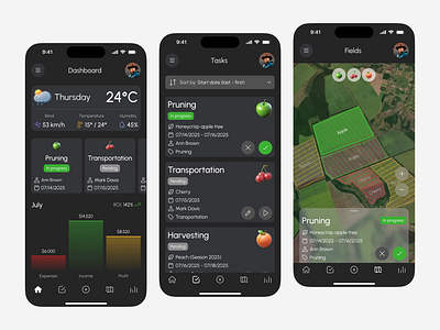Agriculture platform design agriculture agriculture platform agtech app design ark design dashboard farm app farmer farmer app fields finance forecast map mobile app design plant task management tasks weather