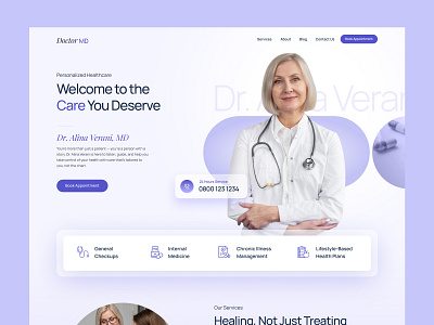 Medical Website Design clean creative design doctor dr health healthcare inspiration landing page medical patient purple ux ui website woman