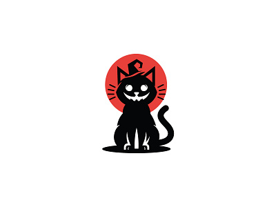 Creepy smile cat with hat logo animal cat creepy ghost hat horror hunted logo minimalist modern pet pumpkin