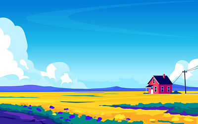 A peaceful house america art country road country side farm flat illustration flowers home house illustration landscape mountains peace real estate vector virginia west