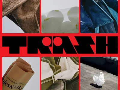 Trash-Inspired Visual Identity artistic approach branding exploration contemporary mood creative direction cultural statement edgy concept gritty elegance impactful layout raw details recycled materials statement piece strong contrast typography unconventional design unique concept urban textures visual identity