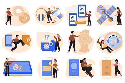 Phone Call, Social Network Illustration Lottie Animation Set 2 network connection