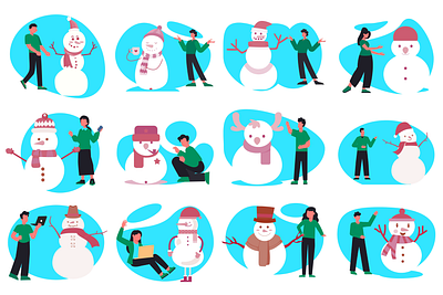 Snowman Character Illustration Lottie Animation Set 2 lottie winter