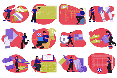 Soccer with elements and playing Ground Illustration Lottie Anim animated sports character
