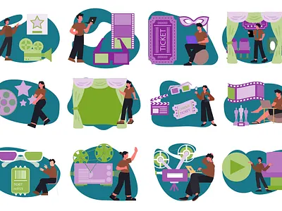 Theater Tickets and Movie Illustration Animation Set 1 animated cinema scene