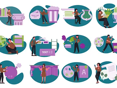 Theater Tickets and Movie Illustration Animation Set 2 animated cinema scene