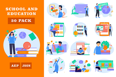 School and Education Illustration Lottie Animation digital classroom