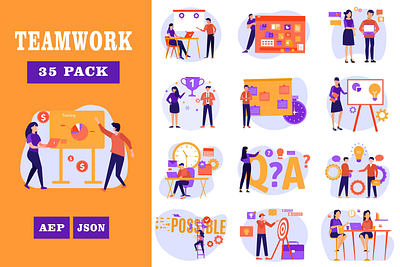 Teamwork Characters Illustration Lottie Animation office characters
