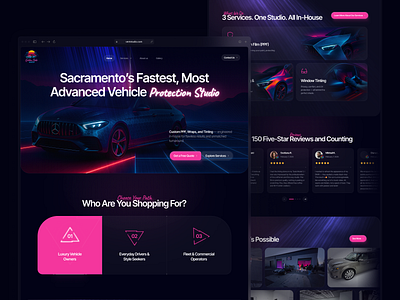 ☂️ Neon Dark Web Design 3dlook automotivedesign bolddesign carprotection carwrap darkmode drivenbydesign futuristicui interfacedesign landingpagedesign luxurydesign modernwebsite neonglow ppfdesign premiumfeel tintingservice uiux vehiclebranding visualdesign webdesign