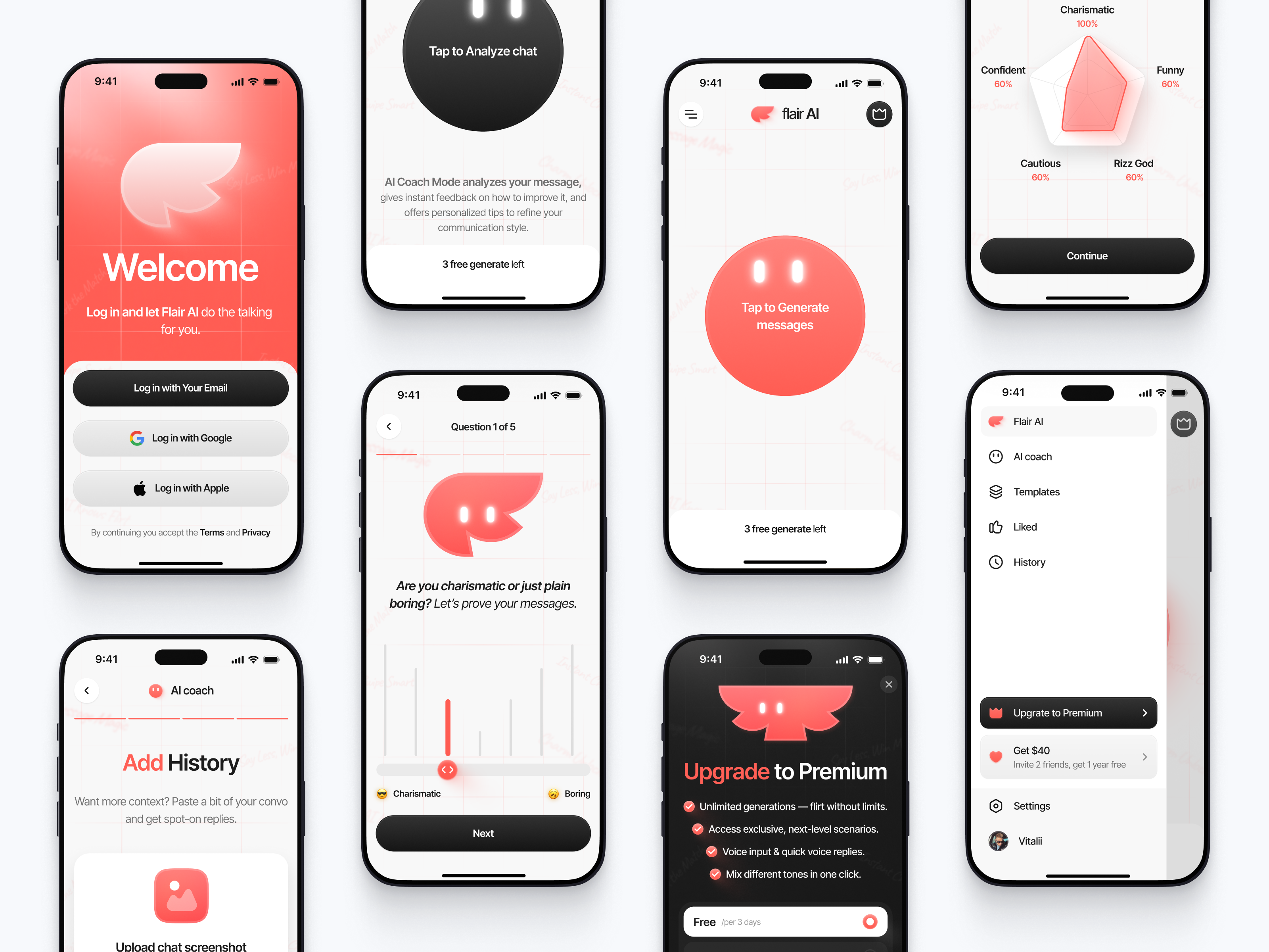 🤖 Playful Chat Coach UI aiassistant aichat animatedui chatui conversationdesign darkmodeui flirtapp lightmodeui minimalui mobileappdesign mobileux playfuldesign productdesign quizapp userinterface uxuidesign
