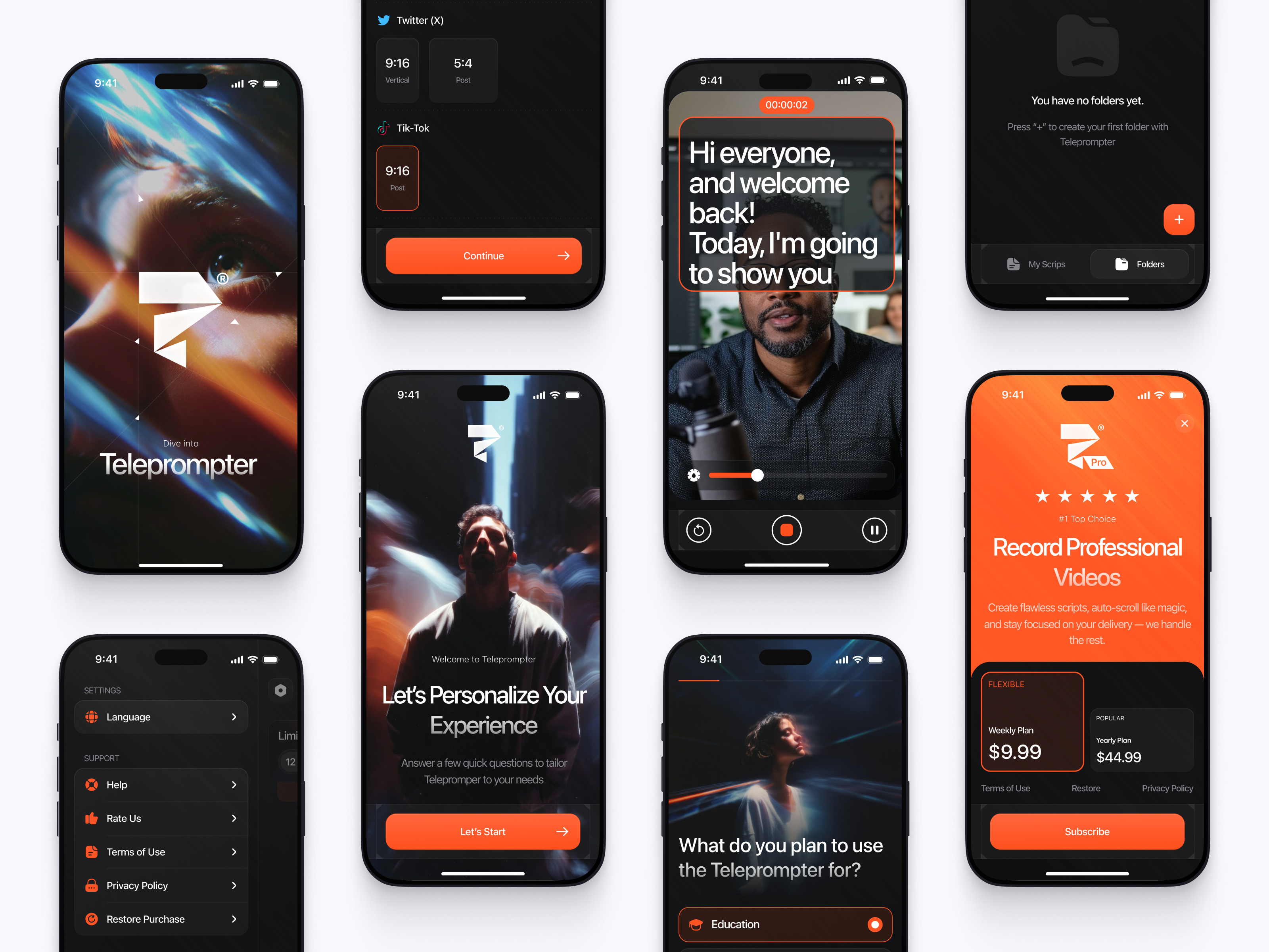 🎥 Cinematic Teleprompter App UI appdesign boldui cinematicdesign contentcreation creatorapp darkmodeui educationapp mobileux recordingapp scriptapp teleprompterui videorecorder videotool