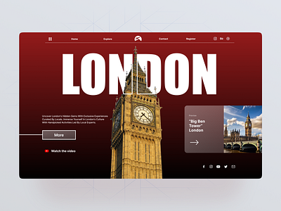 Explore London – Travel Hero Section UI ✈️ cleanui creativeagency creativeinterface design dribbbleshots explore herosection landing page londontravel modern design modern ui responsivedesign rompweb travel agency travelagencydesign travelwebsite ui uiux web design webconcept