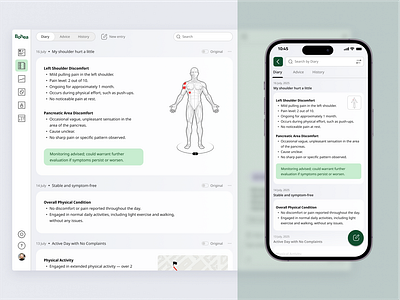Personal health diary designed for gentle self-mon healthapp healthmonitoring medicalux selfcare ui
