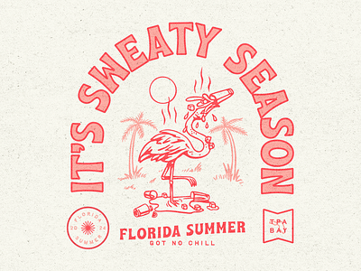 Sweaty Season badge design flamingo florida illustration palm tree retro typography vintage