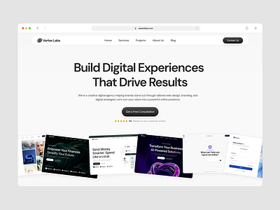 Vertex Labs - Digital Agency Hero Section agency branding clean creative agency design digital agency landing page minimalist portfolio showcase ui ux web design