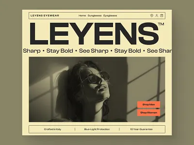 LEYENS – Eyewear Landing Page aesthetic landing page ecommerce landing page eyewear landing page lens minimal monochrome landing page muted color online shopping shop sunglasses web design