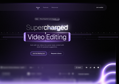 AI Powered Video Editing - Hero Section 3d clean dark dashboard figma futuristic graphic design hero purple section sketch ui ux video website