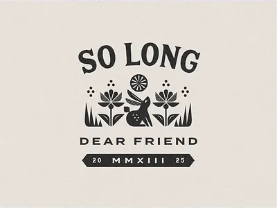 So Long, Dear Friend badge bunny flowers geometric illustration lockup nature rabbit retro typography