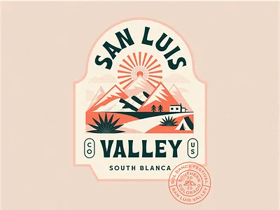 San Luis Valley badge badge design color palette colorful desert design flat geometric illustration lockup mountains nature retro sun typography vintage warm