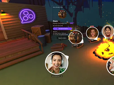 Glass profile cards in 3D world 3d games meeting space profile card ronday world