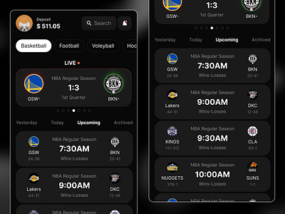 Sports Betting App UI — Dark Theme Concept betting app betting dashboard clean design dark mode live scores minimal ui modern interface sports betting sportsbook ui