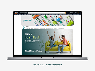 Healing Hands – Amazon Storefront Design 3d amazon storefront design banner design branding conversion focused design design ecommercedesign laptop mockup plant based health product packaging uiux wellness brand