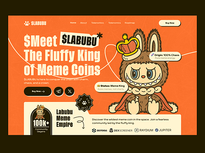 $LABUBU - crypto meme mem token art blockchain crypto cryptocurrency illustration landing page meme meme coin meme coin design meme coin landing page meme coin website meme landing page meme token memecoin website solana token trend ui uidesign website