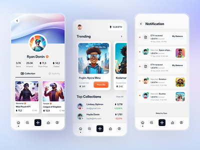 Crypto Mobile App UI Design – Modern NFT Marketplace app design blockchain crypto crypto app crypto app ui crypto currency cypto app ui design fintech design marketplace minimal design mobile app design mobile ui nft nft design ui ui design ui inspiration uiux wallet app