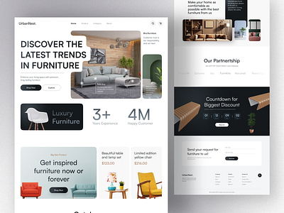 UrbanNest - Furniture Landing Page design furniture furniture landing page interface interior landing page meostudio product service startup ui ux web website
