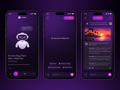AI Chatbot App – Voice Assistant and Image Generator UI ai ai assistant ai chatbot ai design ai mobile app chat app chatbot chatbot app clean ui dark mode image generator app mobile app uiux voice assistant