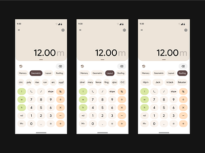 Civil Calculator Mobile App Design android app calc calculator clear division geometric height history jack keyboard layout length memory mobile setting substration ui ux width