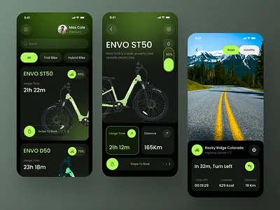 Electric Bike App app design bicycle charging crm cycling app cyclist electric app ui electric bike electric bike app ev app lock mobile mobile app ride route smart bike smartbiking tracker ui wheels