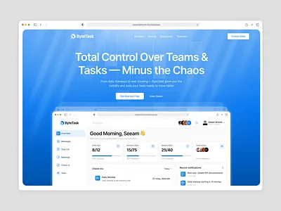 ByteTask — SaaS Hero Section branding dashboard design figma fintech graphic design hero section hrm illustration landing page logo mobile app saas design section ui uiux vector web design website
