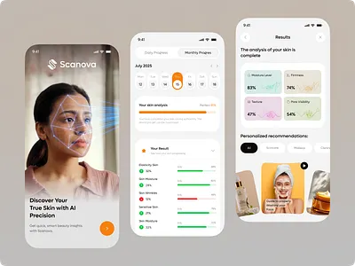 AI-Powered Skin Care Mobile App ai ai app app design beauty beauty products cosmetics gotoinc health care minimalistic mobile app mobile ui online consultation scan skin skin health skin treatment skincare skincare technology smart skincare treatment
