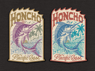 H O N C H O (Pacific Coast) branding coast company brand logo company branding company logo design fishing graphic design illustration logo marlin fish typeface wave