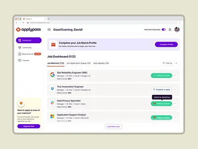 AI-Powered Job Application Portal ai ai cover letter ai job application ai resume checker application dashboard dashboard design job application dashboard job dashboard job hunt job portal mobile product design resume scorer ui ux design web design