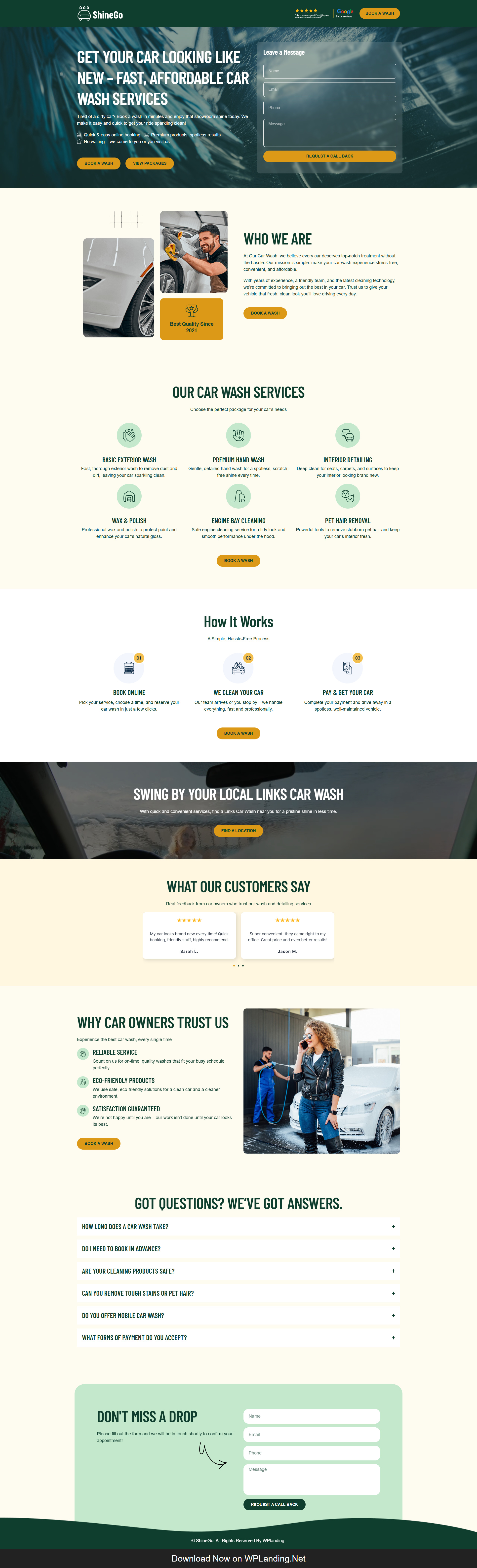 ShineGo – Car Wash Landing Page car wash car wash landing page car wash website car washing carwash website