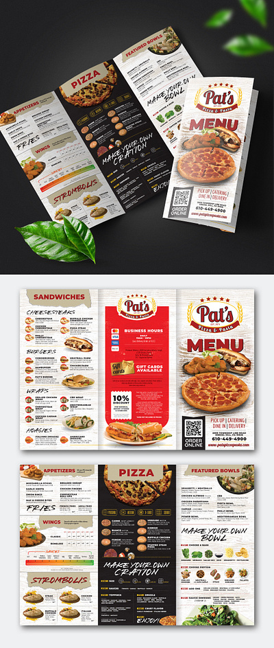 Restaurant Menu Design – Clean, Crave-Worthy & Customizable! brochure creativedesign designportfolio foodbranding foodmenu graphicdesign menu menu design menudesigner patspizza pizzamenu restaurantbranding trifoldmenu
