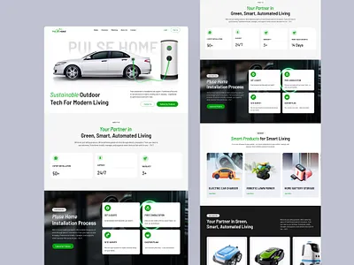 Smart Living Landing Page UI — EV Charger & Green Energy Tech cleanenergy dribbbleshot electricvehicle evcharger figmadesign greentech homeautomation homebattery landingpagedesign minimaldesign modernui productdesign roboticlawnmower smartliving sustainabledesign uidesign uiux userexperience webdesign webui