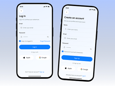 Log in : Sign up Screen - Mobile App app change password create account design forgot password ios app login login design login form login page logout mobile mobile app register registration reset password sign in sign up ui user interface