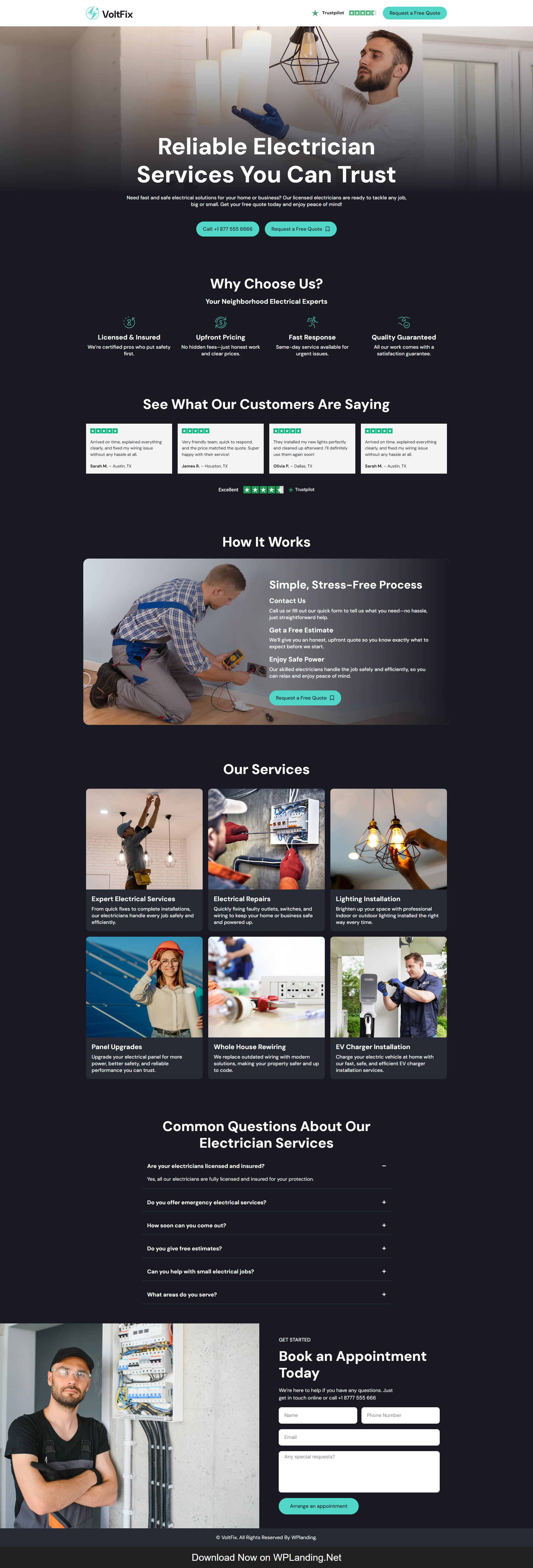VoltFix – Electrician Landing Page electrical services electrician electrician website online electrician
