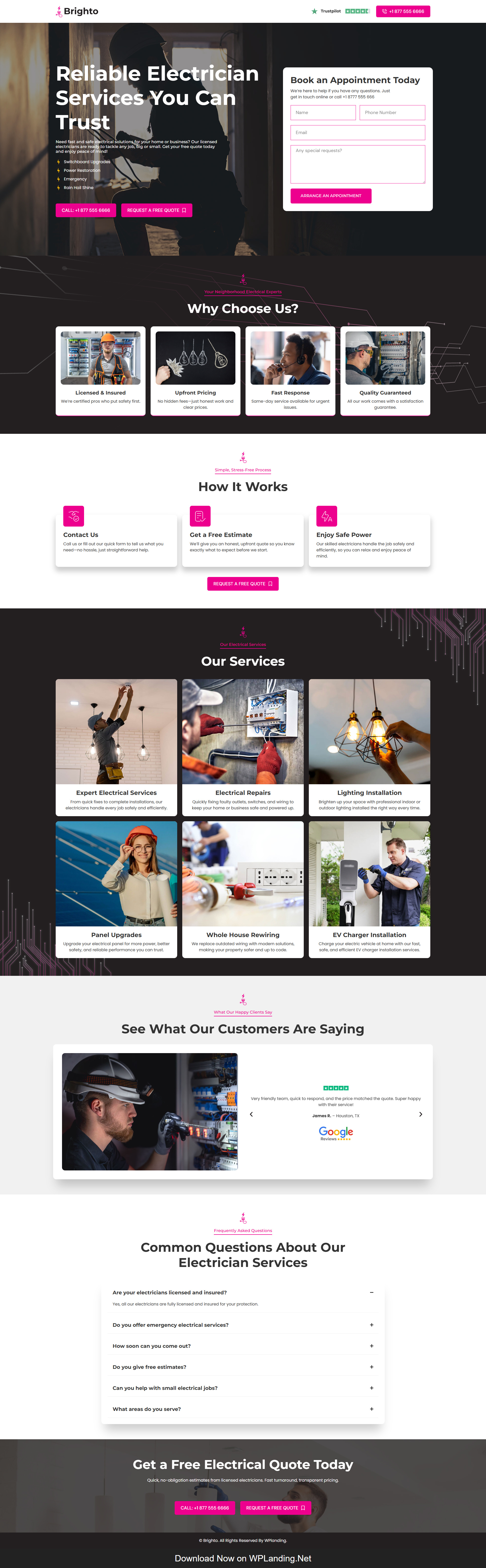 Brighto – Electrician Landing Page electrical services electrician electrician website online electrician