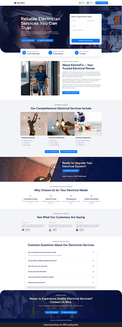 ElectraFix – Electrician Landing Page electrical services electrician electrician website online electrician