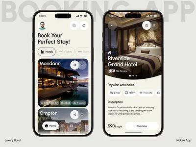 Luxury Hotel Booking App UI – Premium Stay, Effortless Booking app app design booking app hotel booking app hotel reservation ios luxury app luxury hotel luxury hotel app luxury travel mobile mobile app travel app