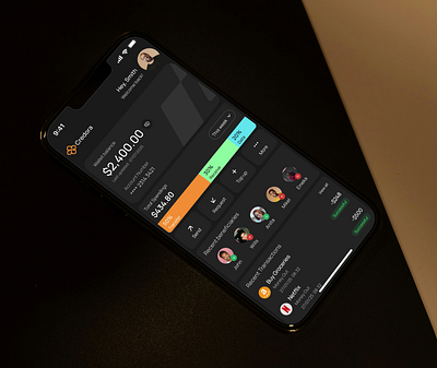 Credora - Fintech App (Dark theme) app design banking app dark theme design digital banking finance finance app fintech fintech app fintech design interface mobile mobile app mobileapp product design send money transaction ui uiux ux