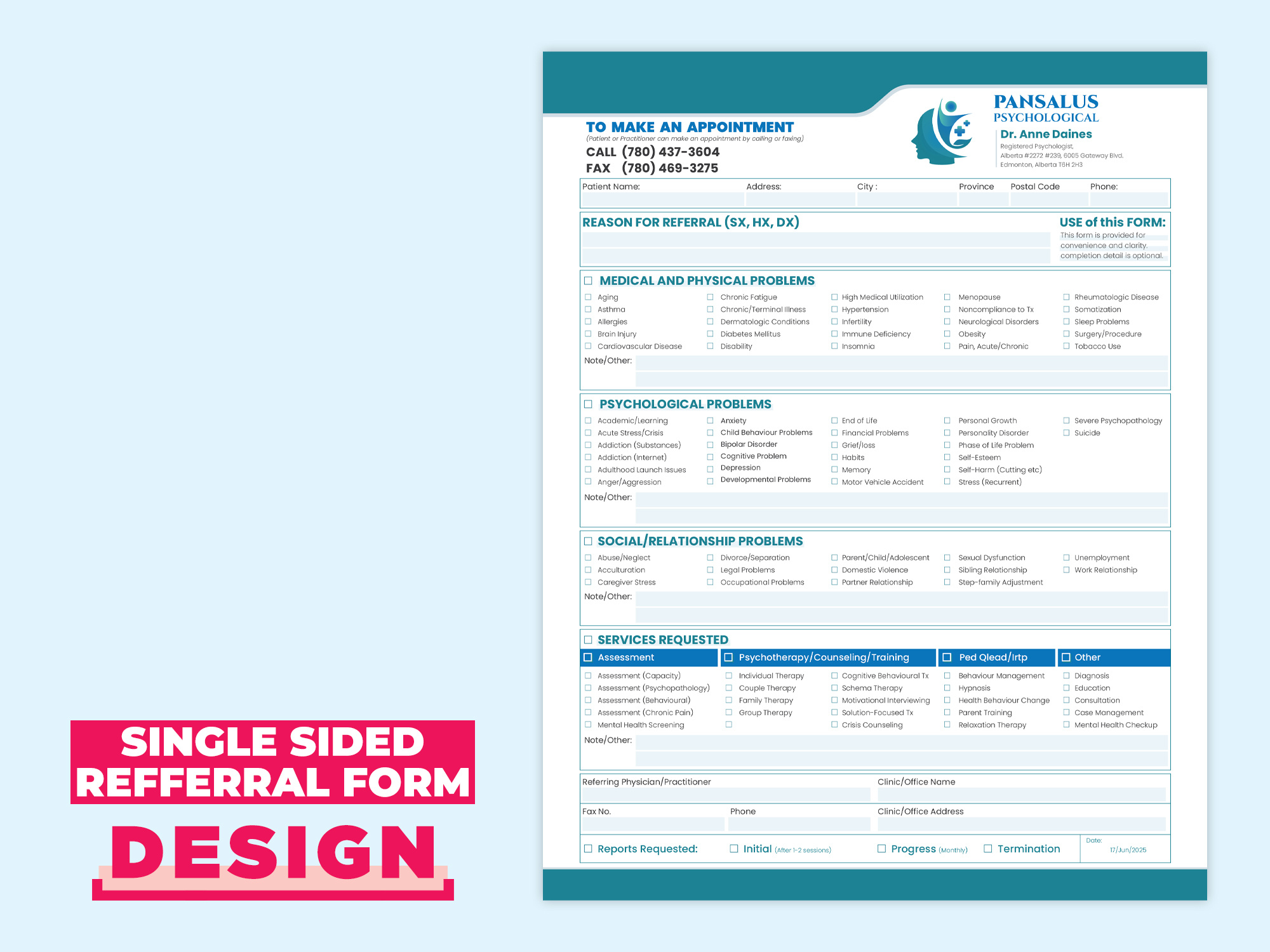 Example of Single Sided Referral Form Design